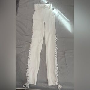Women's White Lace-Up Leggings